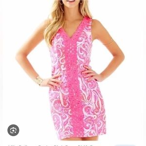 Lilly Pulitzer Pink Pout Ryder Sleeveless Shift Dress Lace Bright Pink White